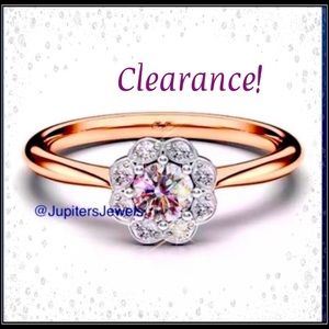 New rose gold & silver simulated diamond solitaire flower cut ring